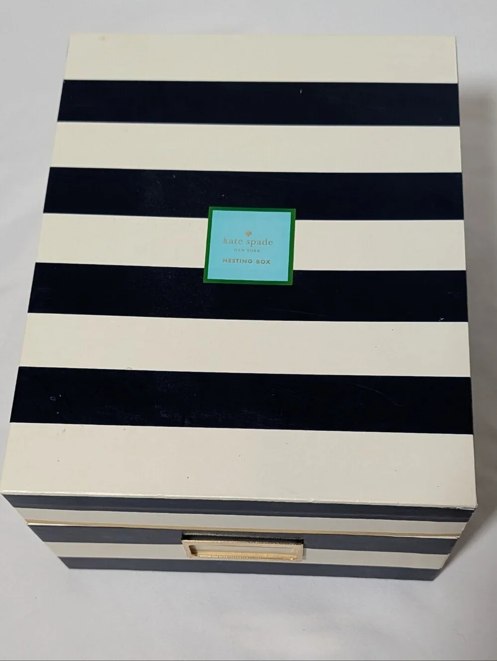 Kate Spade New York Navy Stripe Nesting Storage Box Gold Accent